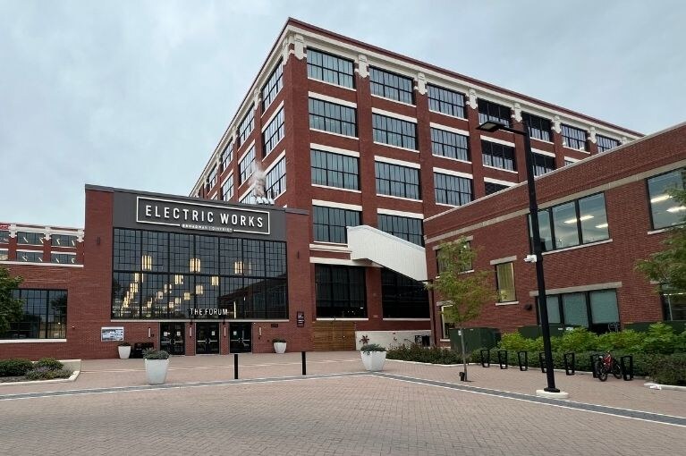 Electric Works Glass Elevator Installation by Liberty Elevator - Exterior